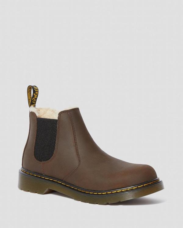 Dr Martens Dětské Chelsea Boty Youth Fur-lined 2976 Leonore Tmavě Hnědé, CZ-268150